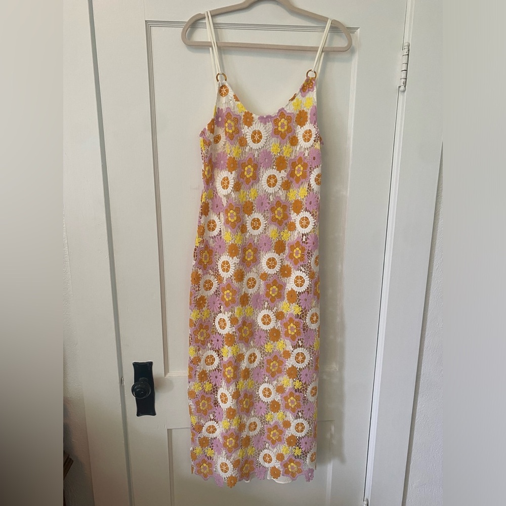Zara Crocheted Floral Midi Dress NWT
